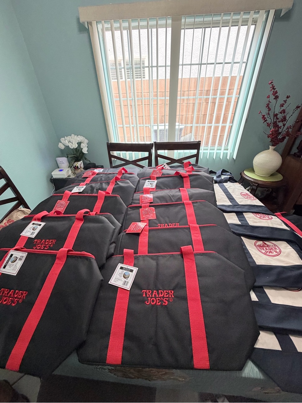 Insulated Grocery Tote Bag - Black with Red Straps